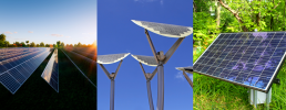 three images of solar panels